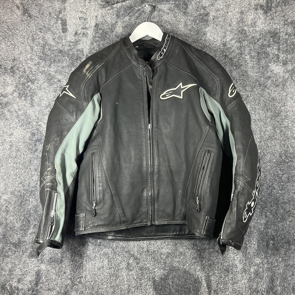 Alpinestars Mens Large 42 Leather Motorcycle Jacket Black Race Armor Liner